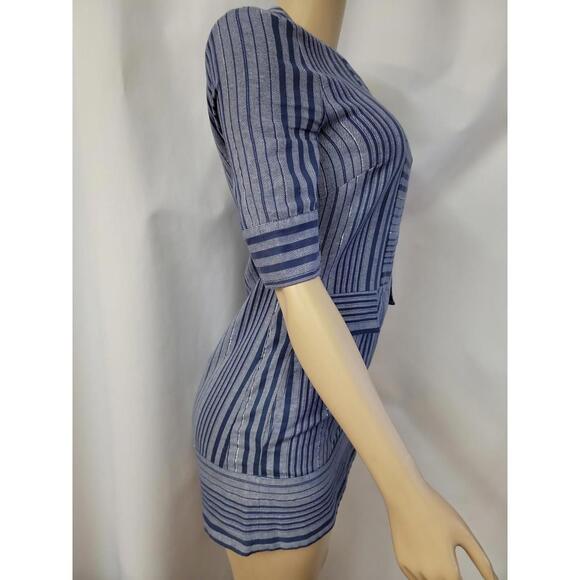 BCBGMaxAzria Tonal Canyon Short Sleeve Stripe Tunic Shift Dress Blue XXS NEW  #H - Picture 4 of 12
